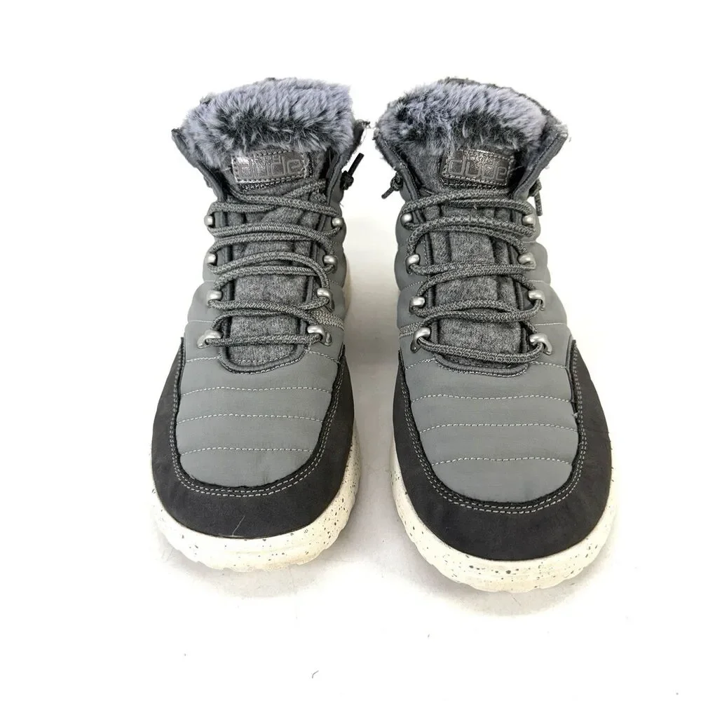 Hey Dude Brandy Women's Grey Slip On Faux Fur Comfort High Top Booties Size 11